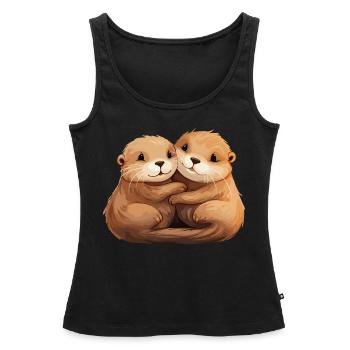 Loutre Amour Étreindre Se Tenir La Main Câlin - Débardeur bio Premium Femme - noir - Devant - AI Model Female 172 light (172cm)