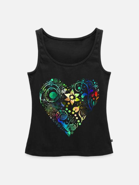 Blumenherz Regenbogen - Frauen Premium Organic Tank Top - Schwarz