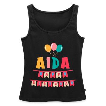 T-shirt Aida joyeux anniversaire joyeux anniversaire - Débardeur bio Premium Femme - noir - Devant - AI Model Female 172 light (172cm)