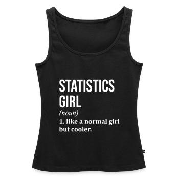 Statistiques Statistiques Statistiques - Débardeur bio Premium Femme - noir - Devant - AI Model Female 172 light (172cm)