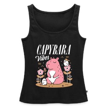 Ambiance détendue de Capybara - Débardeur bio Premium Femme - noir - Devant - AI Model Female 172 light (172cm)
