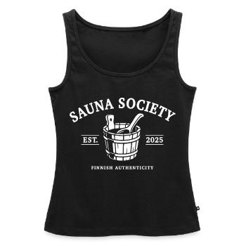 Sauna Society - Saunieren - Spruch - Frauen Premium Organic Tank Top - Schwarz - Vorne - AI Model Female 172 light (172cm)