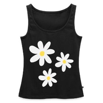Fleurs blanches dans une élégance intemporelle - Débardeur bio Premium Femme - noir - Devant - AI Model Female 172 light (172cm)