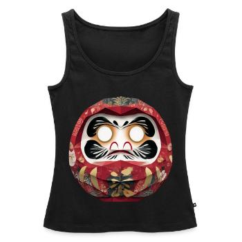 Cercle floral style Daruma Festival Daruma Origami - Débardeur bio Premium Femme - noir - Devant - AI Model Female 172 light (172cm)