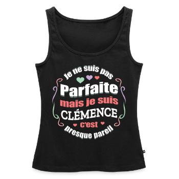 CLÉMENCE PARFAITE - PRENOM CLÉMENCE - Débardeur bio Premium Femme - noir - Devant - AI Model Female 172 light (172cm)