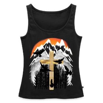 Croix, Montagnes, Montagnes, Pics, Deuil, Mort, Jésus Dieu - Débardeur bio Premium Femme - noir - Devant - AI Model Female 172 light (172cm)