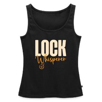 Lock Whisperer Serrurier Serrurier Sélecteur de serrure - Débardeur bio Premium Femme - noir - Devant - AI Model Female 172 light (172cm)