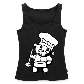 Chef amateur Art culinaire Teddy Bear Cook Soup Louche Ours à la louche - Débardeur bio Premium Femme - noir - Devant - AI Model Female 172 light (172cm)