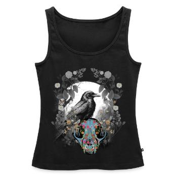 Dark Fantasy Corbeau Crâne Os Horreur Forêt Animal - Débardeur bio Premium Femme - noir - Devant - AI Model Female 172 light (172cm)