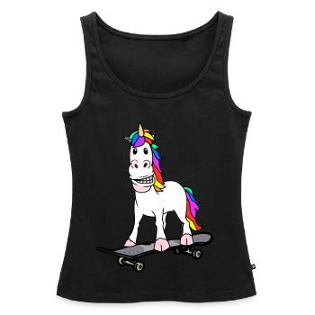Licorne Skater Skateboard Ados Enfant - Débardeur bio Premium Femme - noir - Devant - AI Model Female 172 light (172cm)