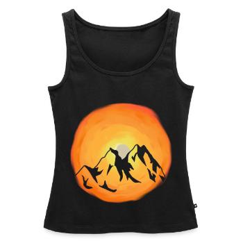 Ensoleillement, Montagnes, Nature sauvage, Rayons de soleil, Montagne - Débardeur bio Premium Femme - noir - Devant - AI Model Female 172 light (172cm)