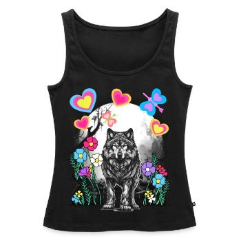 Loups Rétro Loups Conte de Fées Conte de Fées Personnage Vintage - Débardeur bio Premium Femme - noir - Devant - AI Model Female 172 light (172cm)