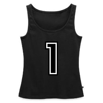 1 - Numéro 1 - Numéro de maillot bicolore changement de couleur - Débardeur bio Premium Femme - noir - Devant - AI Model Female 172 light (172cm)
