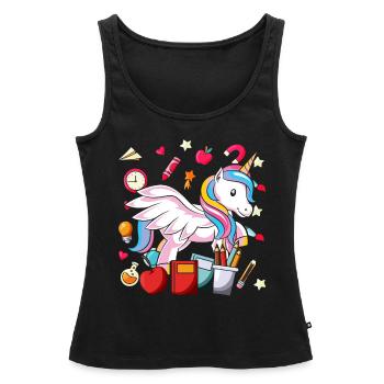 Ecole Motif Motif Ecole Ecole Débutants Licorne - Débardeur bio Premium Femme - noir - Devant - AI Model Female 172 light (172cm)
