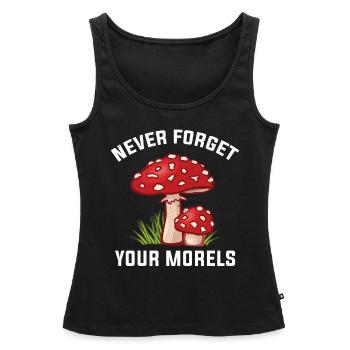 Sites de chasse aux champignons N’oubliez jamais vos morilles - Débardeur bio Premium Femme - noir - Devant - AI Model Female 172 light (172cm)