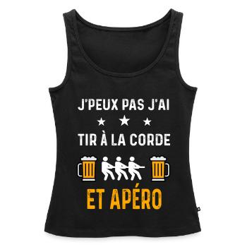 je peux pas j'ai tir à la corde et apéro corde - Débardeur bio Premium Femme - noir - Devant - AI Model Female 172 light (172cm)
