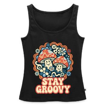 Stay Groovy Retro Pilze - Frauen Premium Organic Tank Top - Schwarz - Vorne - AI Model Female 172 light (172cm)