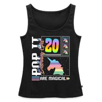 20ème anniversaire Fille Licorne Mignon Tee, Pop Anniversaire - Débardeur bio Premium Femme - noir - Devant - AI Model Female 172 light (172cm)