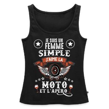 Femme simple moto apero Cadeau Motarde - Débardeur bio Premium Femme - noir - Devant - AI Model Female 172 light (172cm)