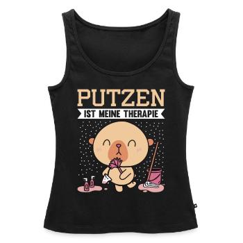 PUTZEN IST MEINE THERAPIE - Frauen Premium Organic Tank Top - Schwarz - Vorne - AI Model Female 172 light (172cm)