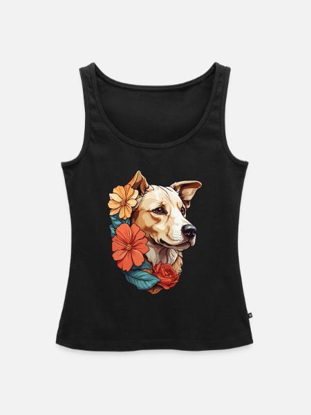 Hund mit bunten Blumen - Frauen Premium Organic Tank Top - Schwarz
