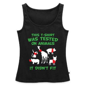 This t-shirt was tested on animals - it didn't fit - Women’s Premium Organic Tank top - black - Front - AI Model Female 172 light (172cm)