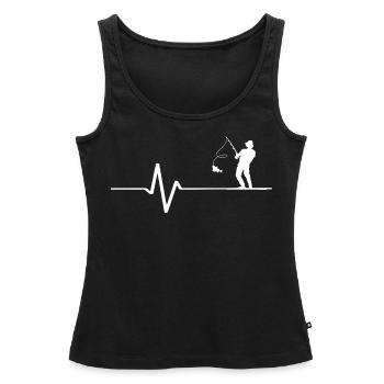 Ligne heartbeat avec pêcheur amateur - Débardeur bio Premium Femme - noir - Devant - AI Model Female 172 light (172cm)