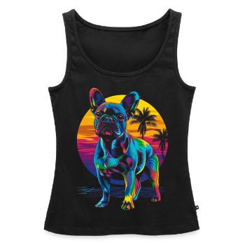 Bouledogue français Frenchie chien plage Bain de soleil - Débardeur bio Premium Femme - noir - Devant - AI Model Female 172 light (172cm)