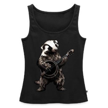 Honey Badger Ratel Joueur de banjo Bluegrass - Débardeur bio Premium Femme - noir - Devant - AI Model Female 172 light (172cm)
