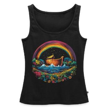 Arche Noah Christlicher Regenbogen Popart - Frauen Premium Organic Tank Top - Schwarz - Vorne - AI Model Female 172 light (172cm)