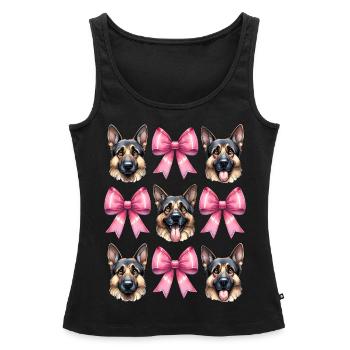 Coquette noeud berger allemand maman ruban rose - Débardeur bio Premium Femme - noir - Devant - AI Model Female 172 light (172cm)