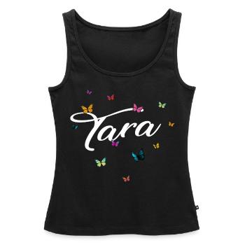 TARA - Nom de fille avec des papillons colorés - Débardeur bio Premium Femme - noir - Devant - AI Model Female 172 light (172cm)
