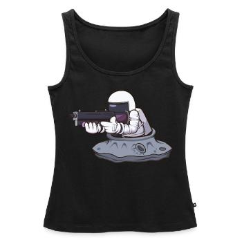 Astronaute avec arme - Débardeur bio Premium Femme - noir - Devant - AI Model Female 172 light (172cm)