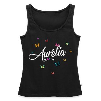 AURELIA - Girl's Name with Colorful Butterflies - Women’s Premium Organic Tank top - black - Front - AI Model Female 172 light (172cm)
