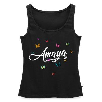 AMAYA - Girl's Name with Colorful Butterflies - Women’s Premium Organic Tank top - black - Front - AI Model Female 172 light (172cm)