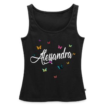 ALESSANDRA - Nom de la fille et papillons colorés - Débardeur bio Premium Femme - noir - Devant - AI Model Female 172 light (172cm)