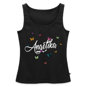 ANGELIKA - Mädchen Name mit bunten Schmetterlingen - Frauen Premium Organic Tank Top - Schwarz - Vorne - AI Model Female 172 light (172cm)