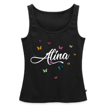 ALINA - Nom de fille avec des papillons colorés - Débardeur bio Premium Femme - noir - Devant - AI Model Female 172 light (172cm)