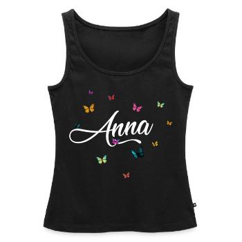 ANNA - Nom de fille avec des papillons colorés - Débardeur bio Premium Femme - noir - Devant - AI Model Female 172 light (172cm)