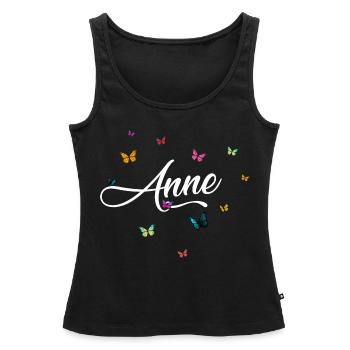 ANNE - Girl's name with colorful butterflies - Women’s Premium Organic Tank top - black - Front - AI Model Female 172 light (172cm)