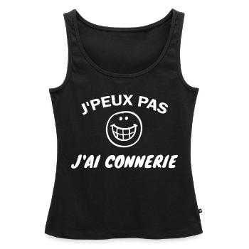 je peux pas j ai connerie / cadeau humour connerie - Débardeur bio Premium Femme - noir - Devant - AI Model Female 172 light (172cm)