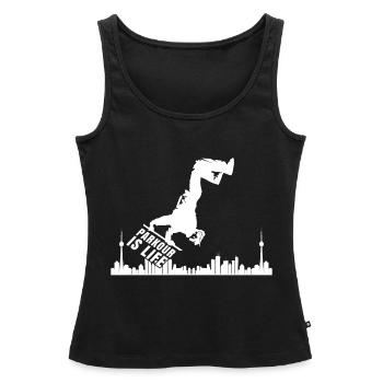 Parkour Cadeau Le Parcour Freerunning Backflip - Débardeur bio Premium Femme - noir - Devant - AI Model Female 172 light (172cm)