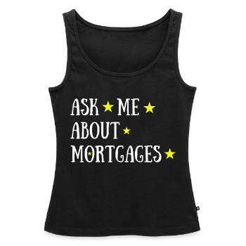 Ask Me about Mortgages + Stars - Débardeur bio Premium Femme - noir - Devant - AI Model Female 172 light (172cm)