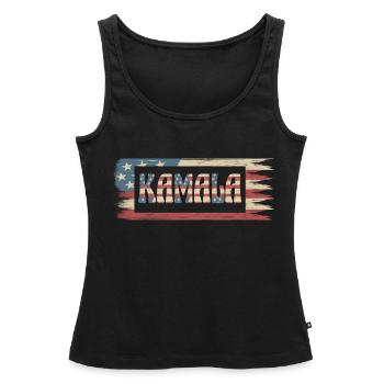 Kamala Harris présidente drapeau américain rétro - Débardeur bio Premium Femme - noir - Devant - AI Model Female 172 light (172cm)