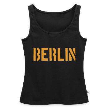 Slogan de Berlin - Porte de Brandebourg - Alexanderplatz - Débardeur bio Premium Femme - noir - Devant - AI Model Female 172 light (172cm)
