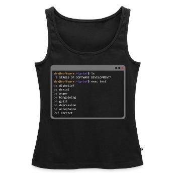7 Stages of Software Development (Grief) - Console - Women’s Premium Organic Tank top - black - Front - AI Model Female 172 light (172cm)