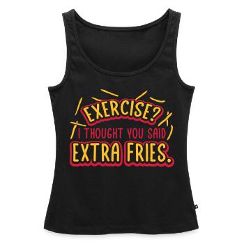 Exercice Extra Fries Citation - Débardeur bio Premium Femme - noir - Devant - AI Model Female 172 light (172cm)