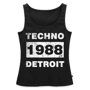 MUSIQUE TECHNO BLANC - Débardeur bio Premium Femme - noir - Devant - AI Model Female 172 light (172cm)