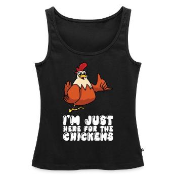Je ne suis ici qu’à cause des poulets - Débardeur bio Premium Femme - noir - Devant - AI Model Female 172 light (172cm)