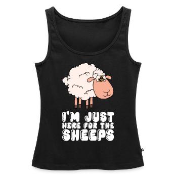 Je ne suis qu’à cause des moutons ici - Débardeur bio Premium Femme - noir - Devant - AI Model Female 172 light (172cm)